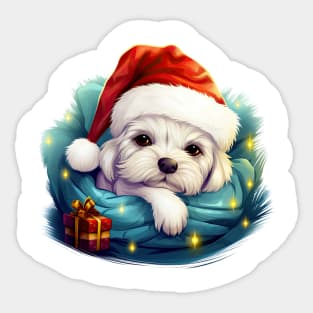 Lazy Maltese Dog at Christmas Sticker